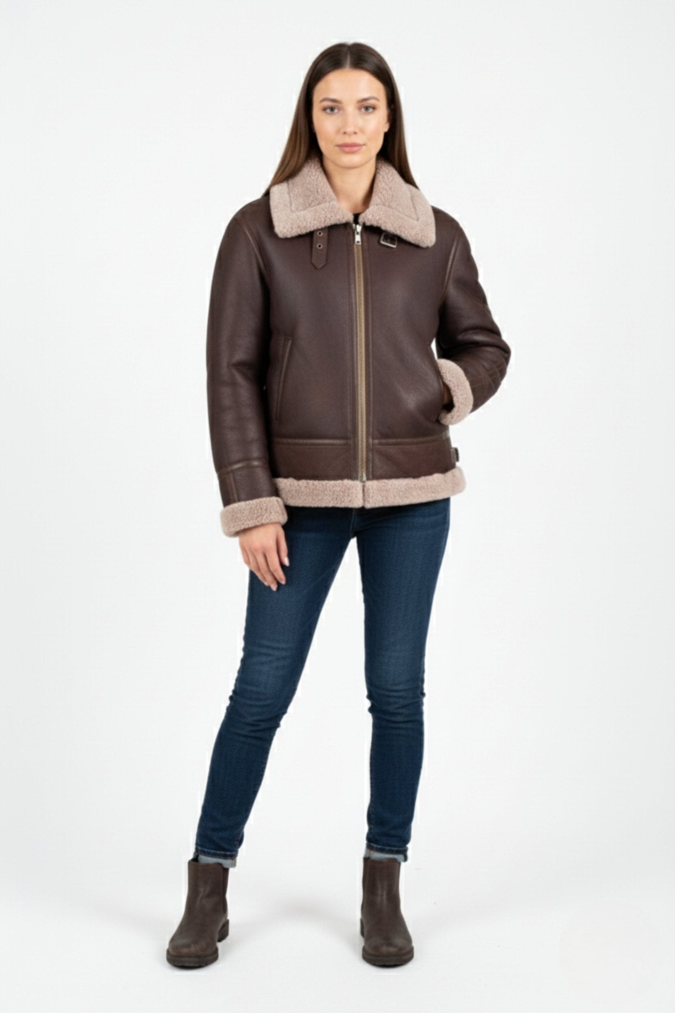 Aspen Aviator Shearling Jacket – Mocha Brown Edition - BOB FASHIONJACKET
