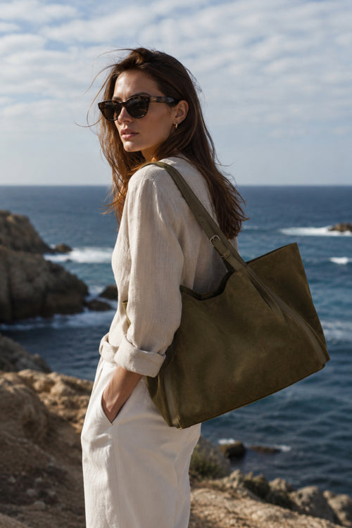 Amber Sun Suede Tote | Genuine Suede Tote