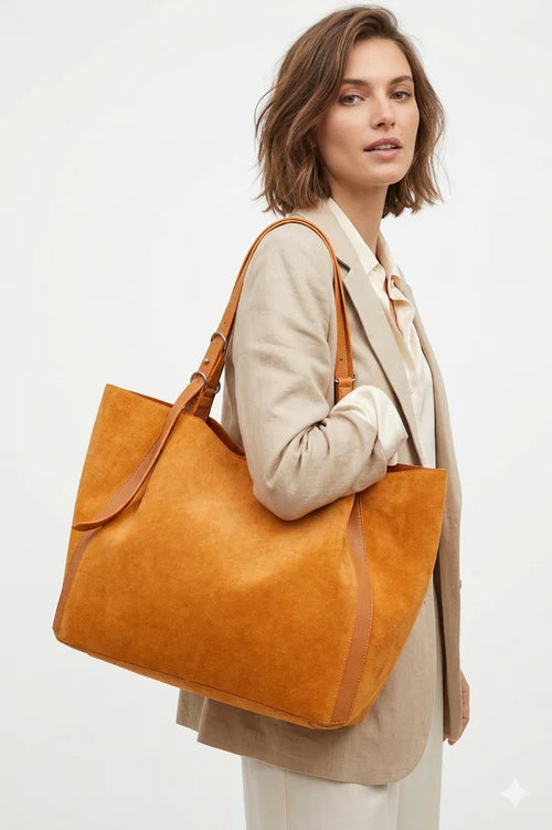 Amber Sun Suede Tote | Genuine Suede Tote