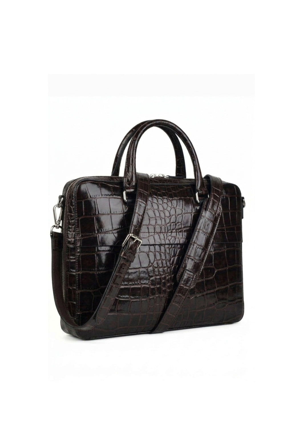 Executive Croco Embossed Leather Laptop Bag