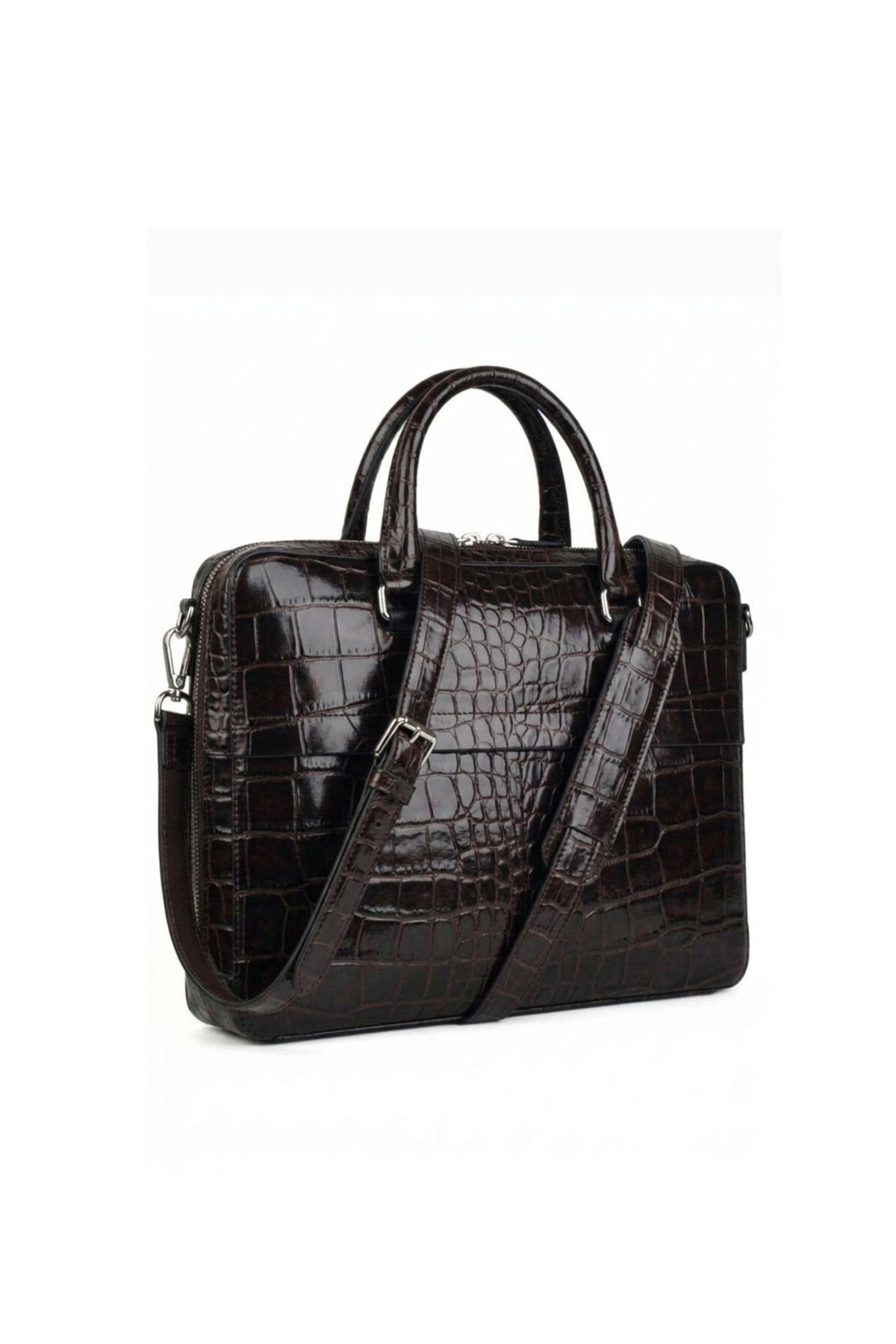 Executive Croco Embossed Leather Laptop Bag