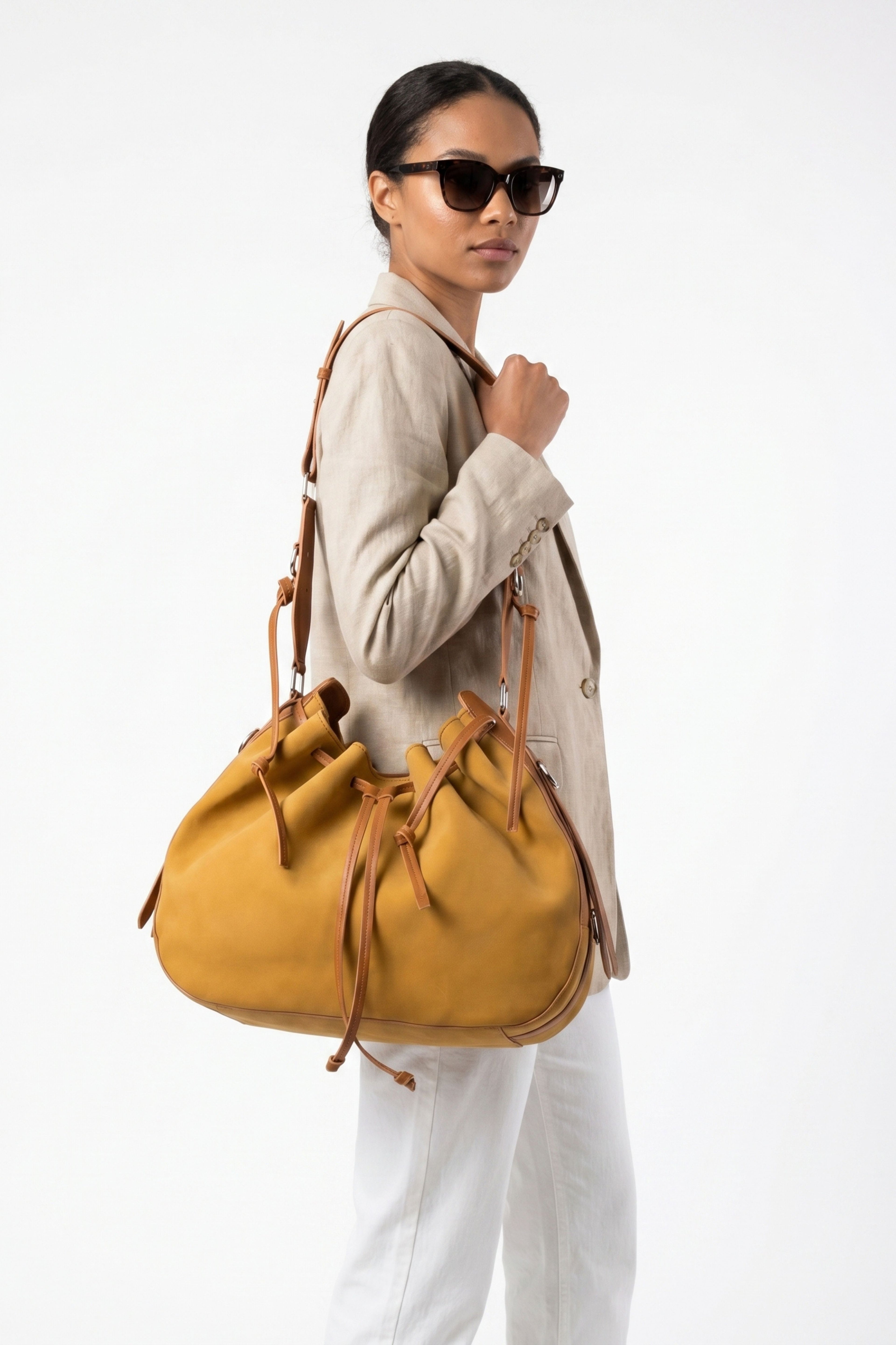 Terra Drawstring Shoulder Bag - Tan