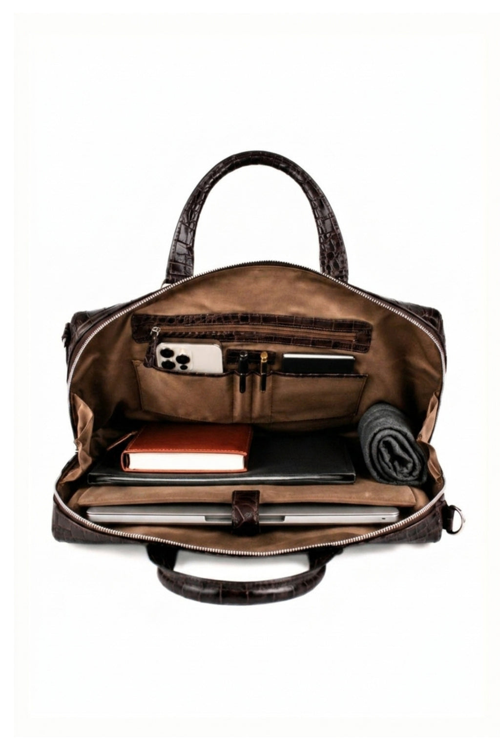 Executive Croco Embossed Leather Laptop Bag
