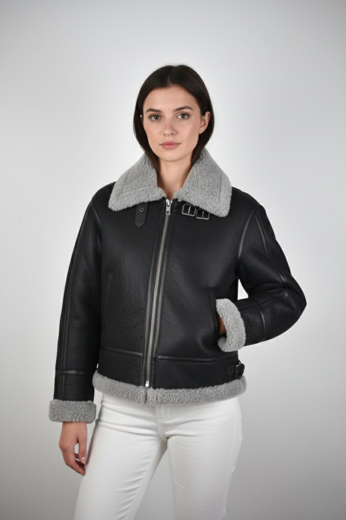 Aspen Aviator Shearling Jacket — Black Edition - BOB FASHIONJACKET