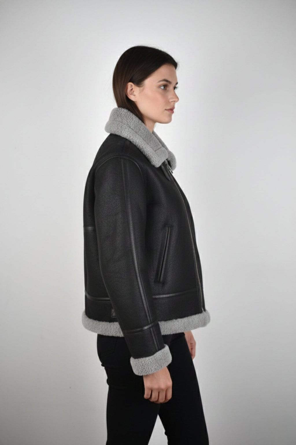 Aspen Aviator Shearling Jacket — Black Edition - BOB FASHIONJACKET