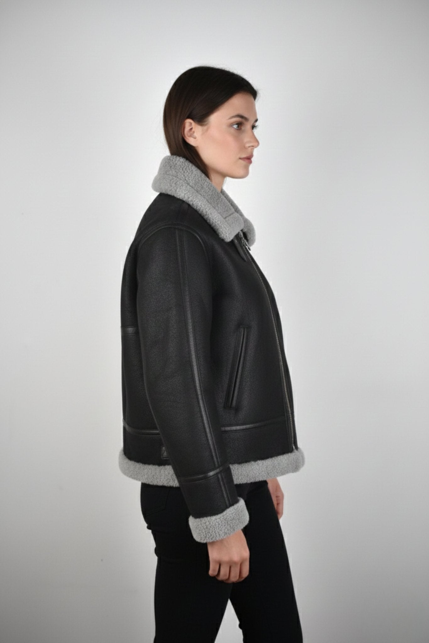 Aspen Aviator Shearling Jacket — Black Edition - BOB FASHIONJACKET