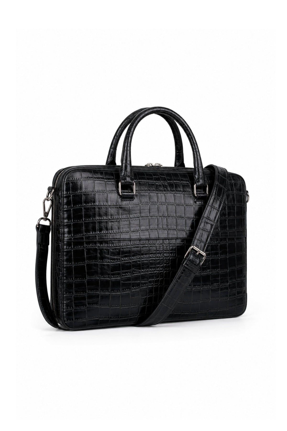 Executive Croco Embossed Leather Laptop Bag