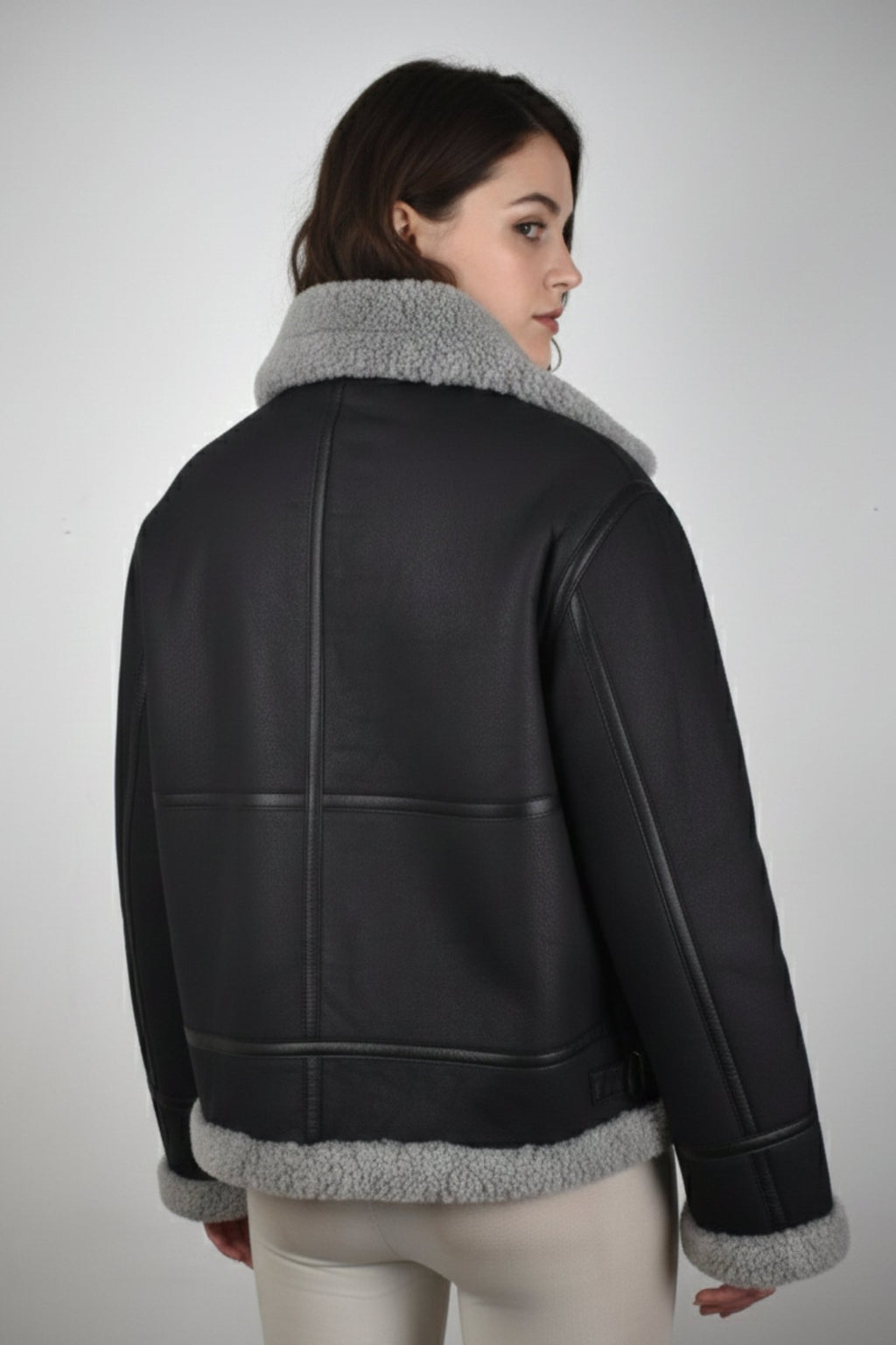 Aspen Aviator Shearling Jacket — Black Edition - BOB FASHIONJACKET