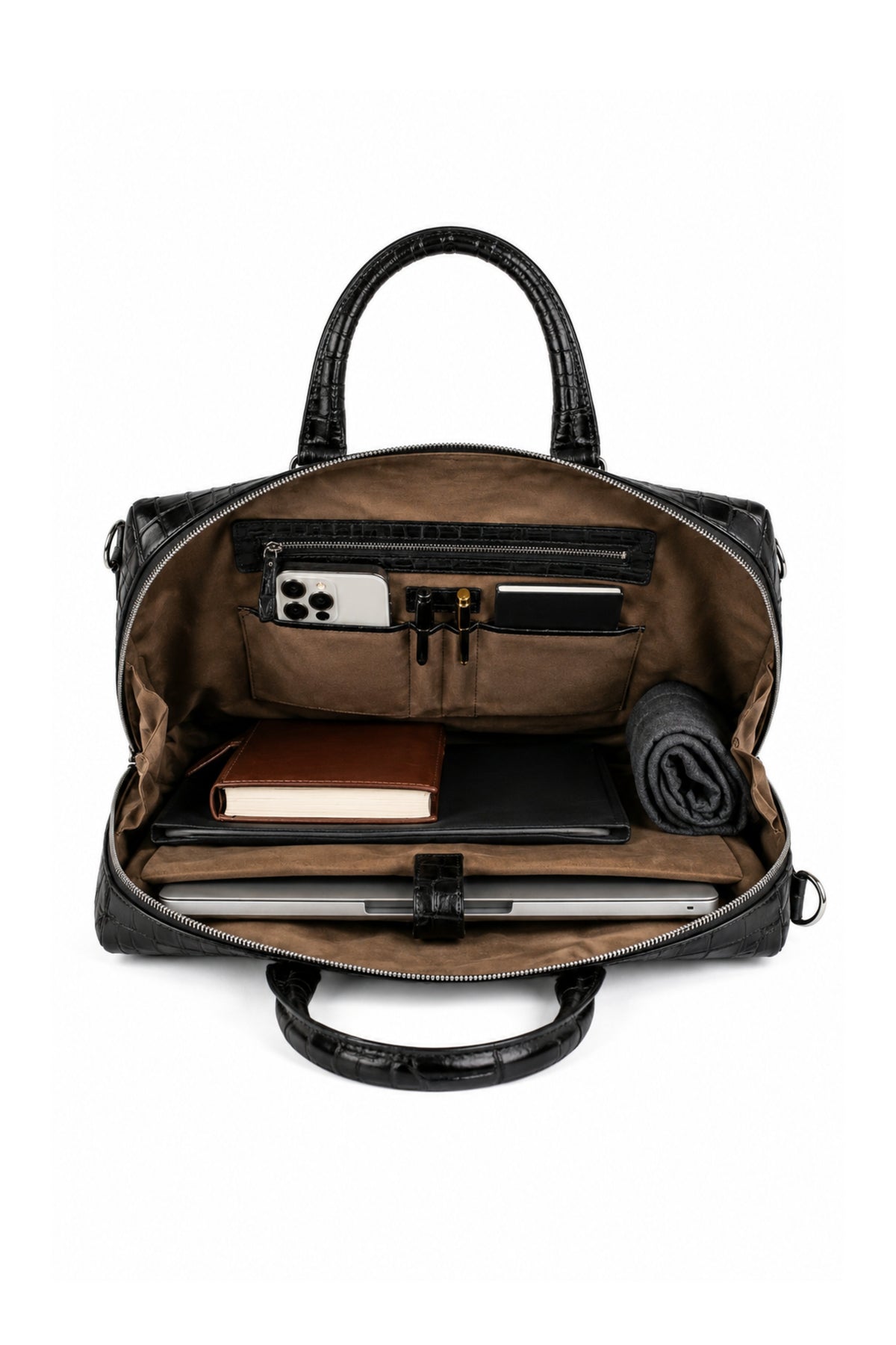 Executive Croco Embossed Leather Laptop Bag