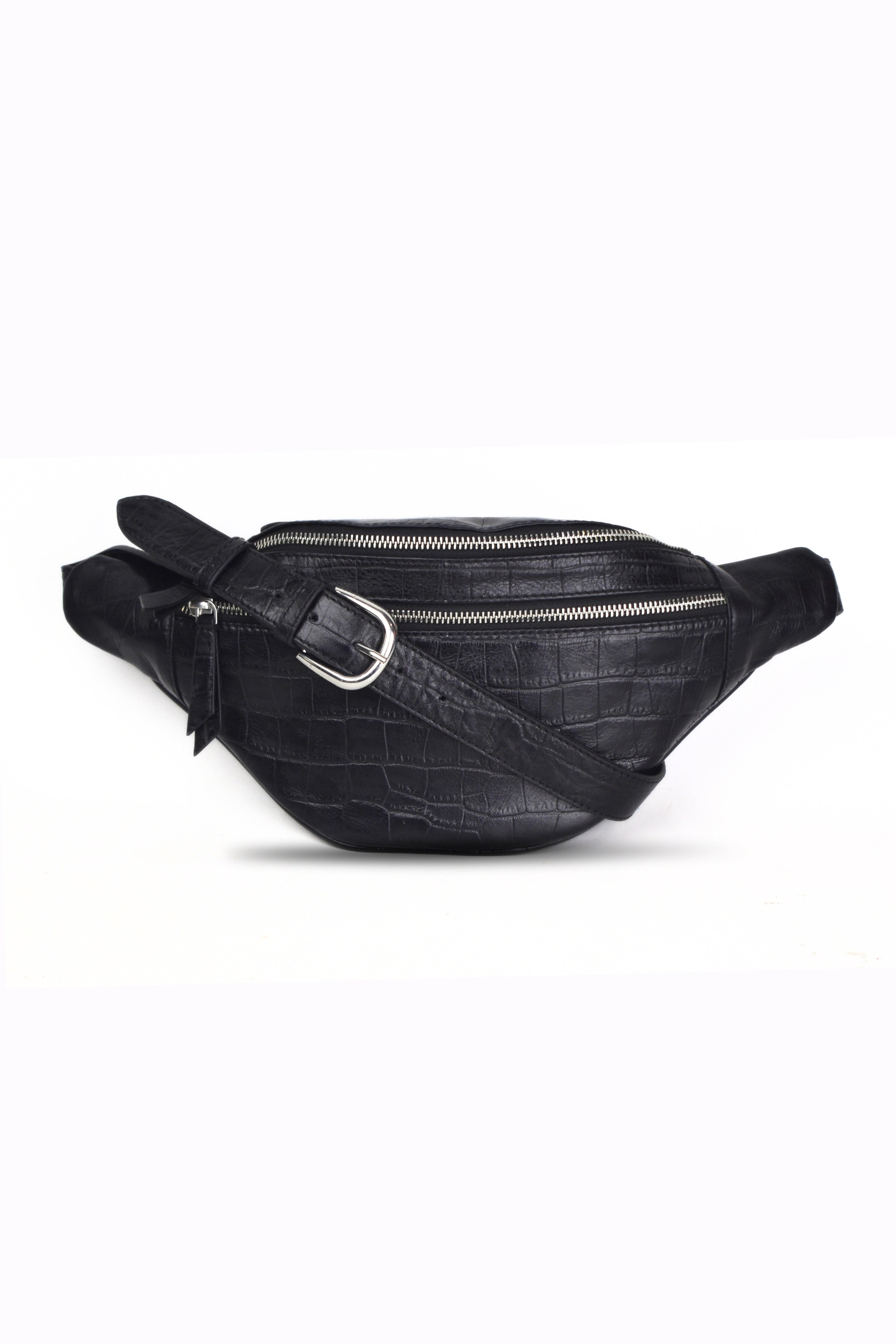 Unisex Noir Croc Fanny Bag