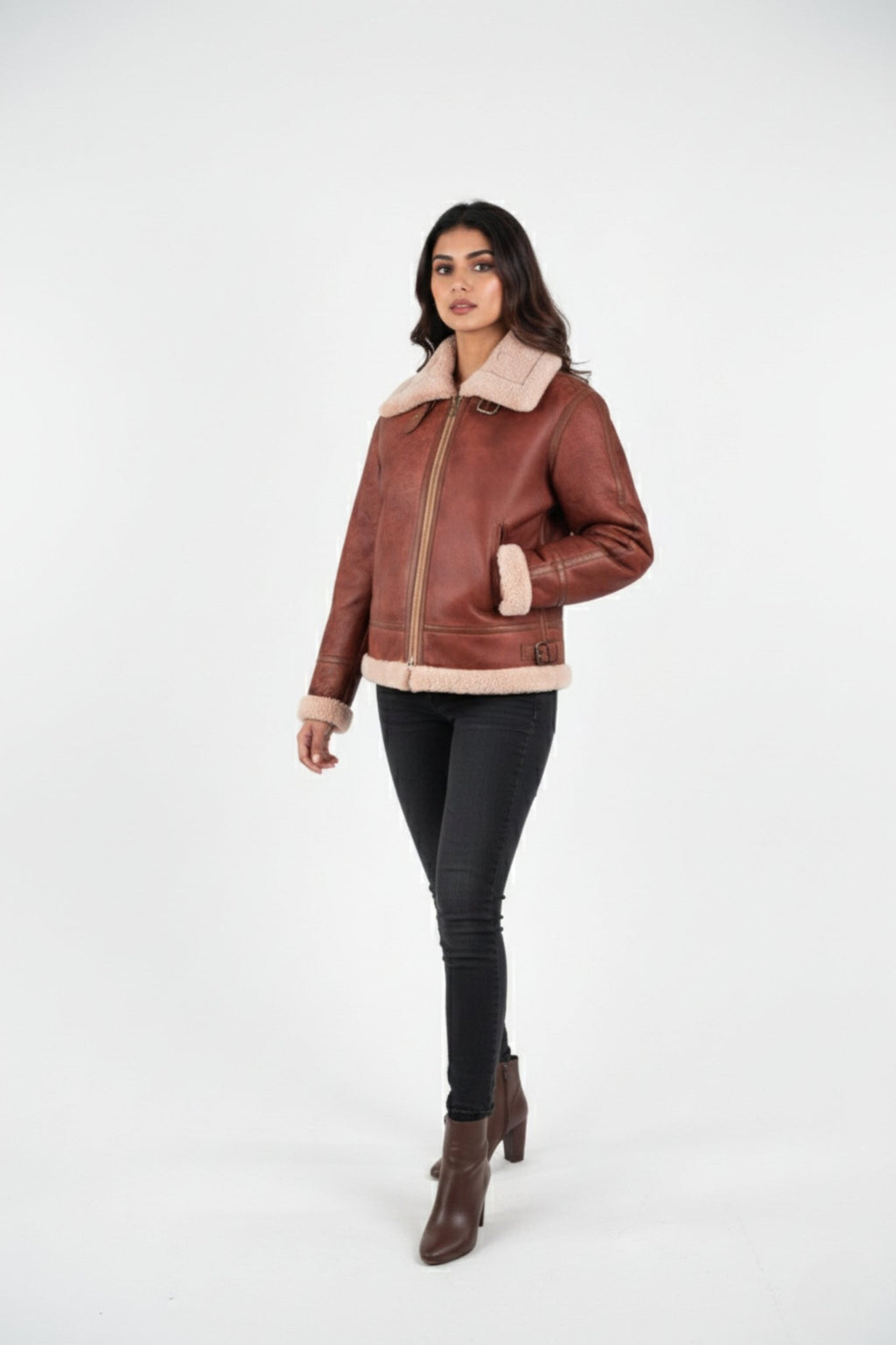 Arctic Muse Shearling Aviator – Rust Edition - BOB FASHIONJACKET