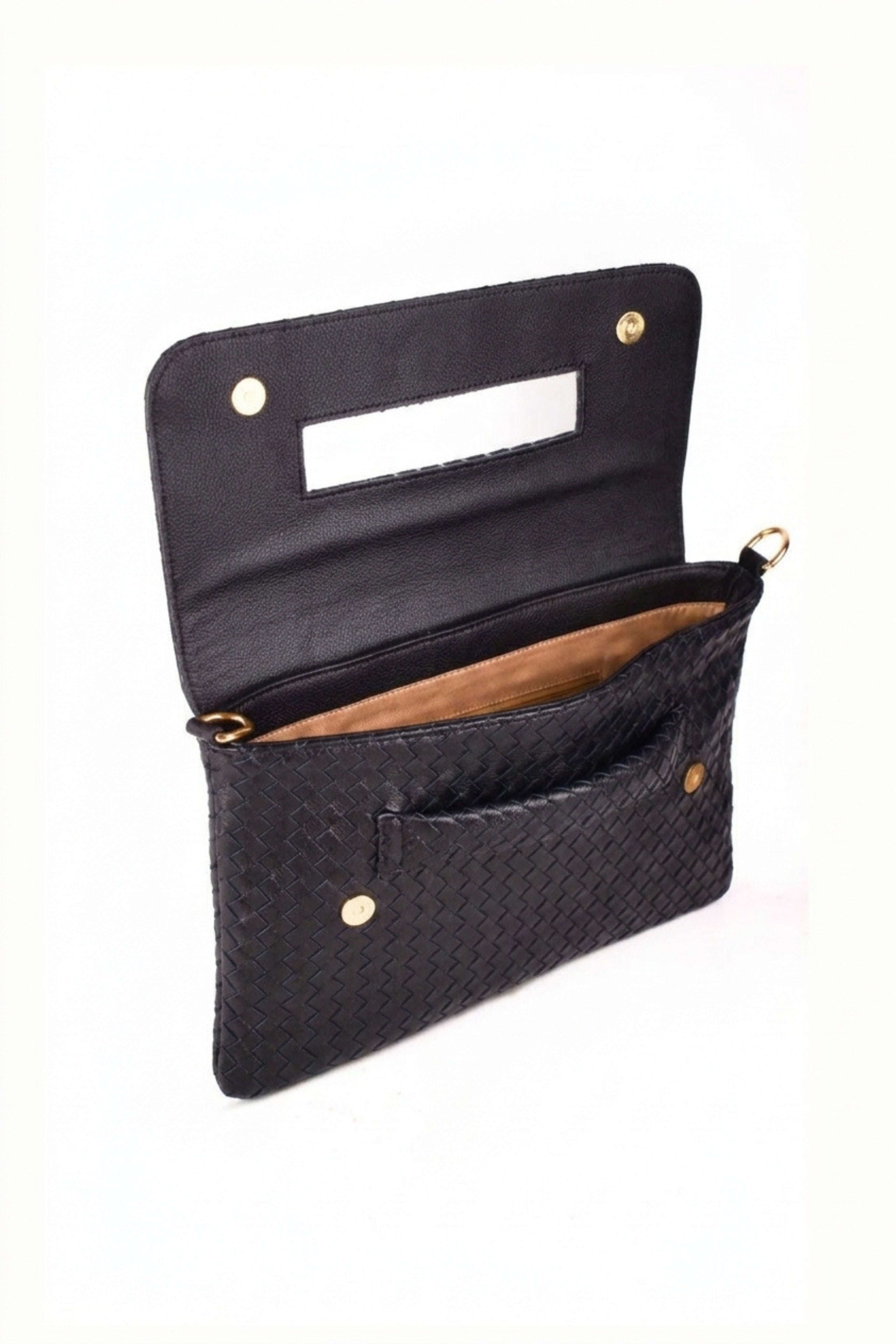 Woven Leather Handheld Crossbody Bag