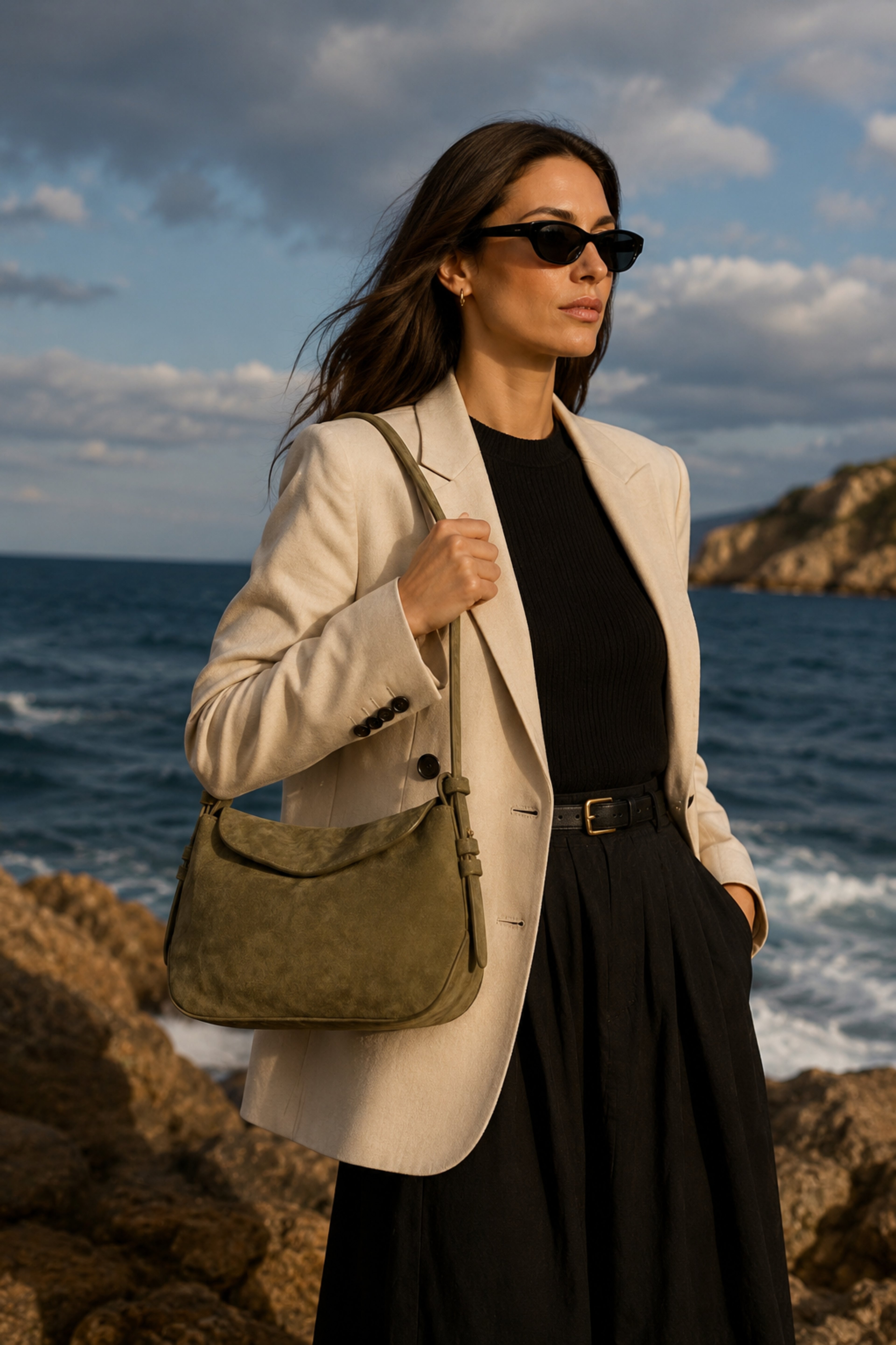 Noir Dune Suede Shoulder Bag