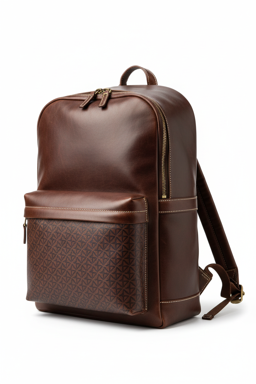 dark brown leather backpack